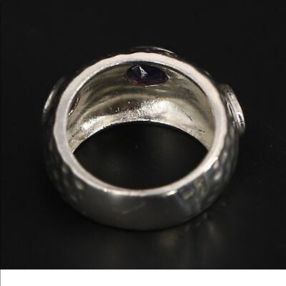Sterling Silver - ALUMA Amethyst Hammered Tapered Band Ring Size 6.75 - 8g - Picture 3 of 5